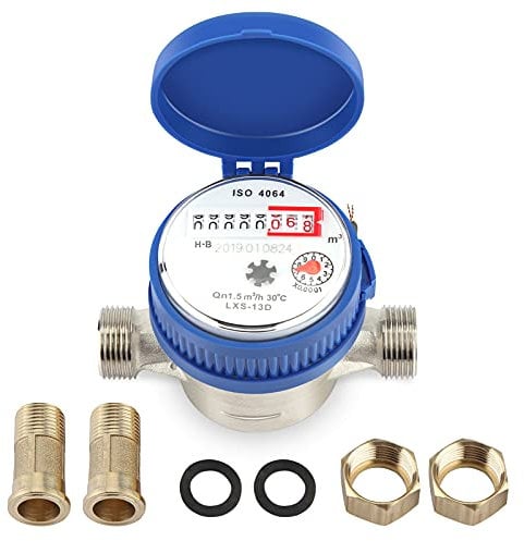 Estink Kaltwasserzähler für Auslaufventile, Wasserzähler, 1.5m3 / h 0-40 Mechanischer Wasserzähler, 15mm 1/2 Zoll Kupfer Wasserdurchflussmesser, für Haus und Garten
