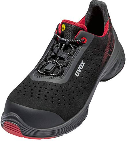 Uvex 68374 Herren gelochter Sicherheitshalbschuh - S1 P SRC ESD - Rot-Schwarz - Weite 14 - Extra Breit - Gr. 45