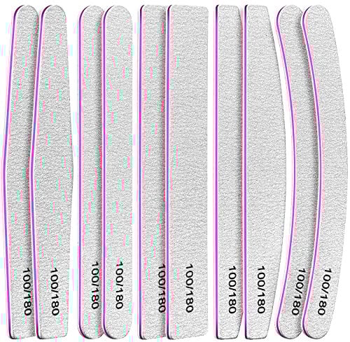 FANDAMEI 10 Pcs en 5 Formes Lime à Ongles Professionnelles Limes à ongles, Grain 100/180 Double Faces Polissage Ponçage, Pour la manucure, la maison et un salon