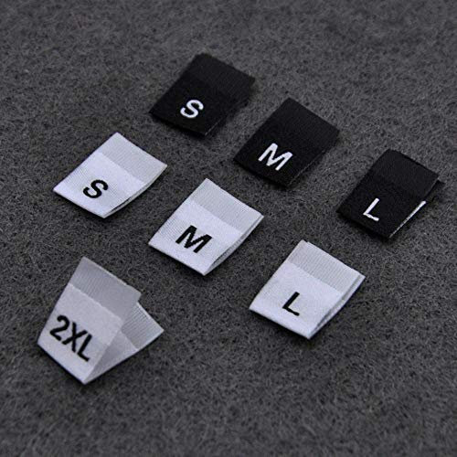 100PCs Weiß Schwarz S-4XL Größe Polyester Stoff Kleidungsstück Etiketten & Tags Für Kleidung Taschen Schuhe Zubehör 3,5 * 1,2 cm, Schwarz M.