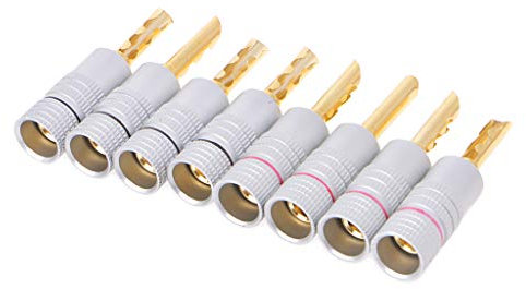 fivekim 8 Pcs Gold Plated Copper Bfa 4Mm Banana Plug Adapter Wire Speaker Connectors Banana Plug Red, Black