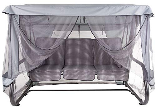 PATIO Hollywoodschaukel 4 Sitzer mit Liegefunktion 179 cm Venezia mit Auflagen Sonnendach Moskitonetz Sitzpolster grau mit Punkten