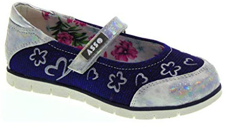 Ballerine da Bambina in Tessuto e Vernice Blu e Argento– Asso 46502