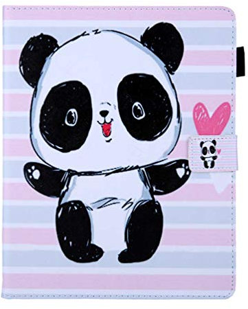 AIFILLE Etui Coque Kits Accessoires pour Tablette Tactile 10 Pouces Magnétique a Rabat Motif Panda Mignon Bébé Folio Etuis Cuir PU Arrière Bumper avec Porte Carte Antichoc 360 Etui de Protection