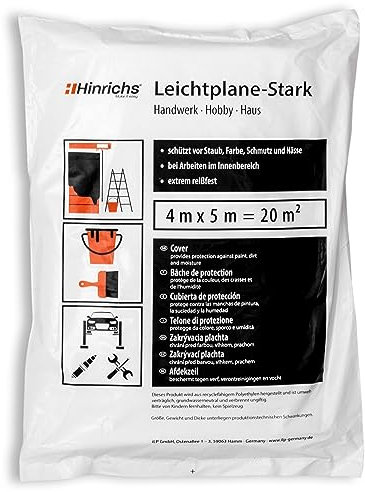 Hinrichs Telo Copritutto 4mx5m - Teli per Imbiancare - Teli Plastica per Coprire - Totale 20 m² Telo Plastica - Telo Imbianchino Copritutto - Telo Copri Tutto - Telo Pittura - Qualità LDPE