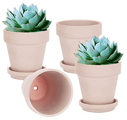 vensovo 15CM Pink Terracotta & Clay Pots for Plant with Saucer - 4 Pack Medium Terra Cotta Planter with Drainage Hole, Flowerpot for Indoor Outdoor Plants, Crafts, Wedding Favor