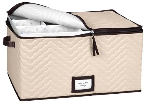 Weinglas-Aufbewahrungsboxen mit Trennwänden, für jeweils 12 Gläser bis zu 10,8 cm breit, gestepptes Mikrofaser-Etui mit Griffen, schützt Stielgläser und feines Porzellan, ideal für Rotwein
