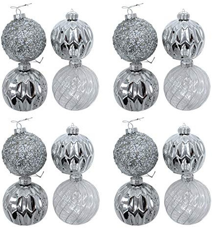 DARO DEKO Glas Weihnachts-Kugel Mix Ø 10cm - 16 Stück Silber