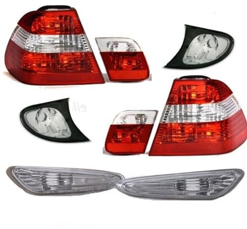 DM Autoteile 12019 FACELIFT Set Rot Weiß Rückleuchten +Blinker Seite +Front 01-05 kompatibel für BMW 3er E46 Limousine