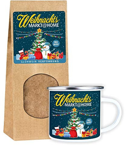 4youDesign SET Metalltasse Emaille Look Weihnachtsmarkt@Home + Glühwein-Verführung Gewürzmischung -Geschenkidee Weihnachten Nikolaus Geschenk Adventskalender