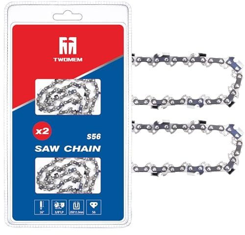 TWOMEM 2er-Pack S56 Kettensägekette, 40,6 cm, 3/8 Zoll, LP, 0,05 Zoll, 56 Treibglieder, kompatibler Ersatz für Craftsman, Makita, Dayton, Dolmar, Earthwise, Efco, Husqvarna, Homelite