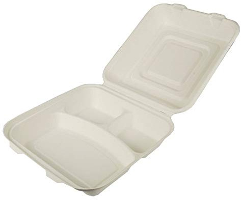 25 Menüboxen, Zuckerrohrpure 3-geteilt 8 cm x 24 cm x 24 cm weiss