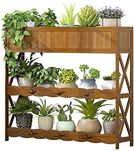 GCSQF Garten Hochbeet Pflanzkasten Blumenkasten Erhöhte Gartenbettbetten für Gemüse 3-lagiges bodenstehendes Gestell Gemüsepflanzgefäß Bambus-Trennwand Blumenregal Kräuterblumen Pflanzen 210518