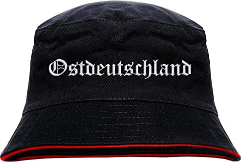 HB_Druck Ostdeutschland Fischerhut - Altdeutsch - Bestickt - Bucket Hat Anglerhut Hut SchwarzRot S/M