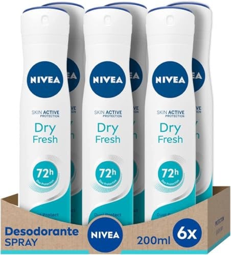NIVEA Dry Comfort Fresh Spray pack de 6 (6 x 50 ml), desodorante antitranspirante con protección 72 h, desodorante en spray de cuidado femenino testado en la vida real, El embalaje puede variar