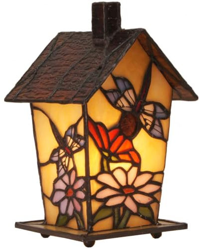 Bieye L30782 Birdhouse Tiffany-Stil Buntglas Tischlampe Nachtlicht, 17,8 cm hoch (Libelle)