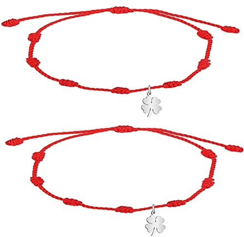 Braccialetto con 7 nodi e bracciale in filo rosso di destino-Braccialetto in corda per suerte-amicizia-regolabile-protezione contro il malocchio-coppie-donna-uomo-acciaio inossidabile