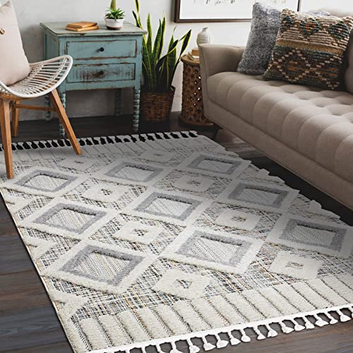 Teppich Sevilla Diamanten grau/gelb Franse Berber marokkanisch Shaggy 200x290 cm