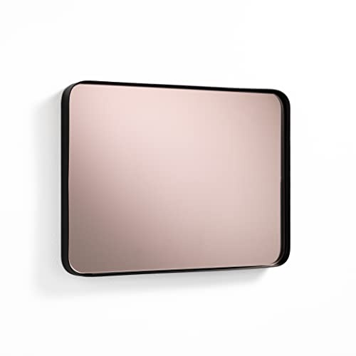 Tomasucci Wink Design, Specchio da Parete AFTERLIGHT, Cornice in Acciaio Nero Opaco, Specchio Rose Gold, 40x30x3 cm
