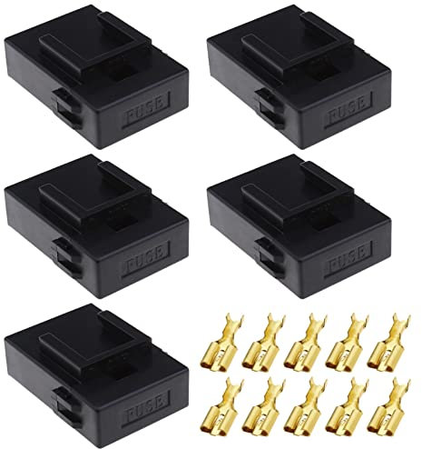 VGOL 5-teilig Flachstecksicherung Set Standard Flachsicherungshalter mit Kappe Abdeckung & Anschluss Wasserdicht für 4-6mm² Kabel 12/24V Car Marine Auto