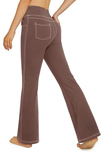 G4Free Yogahose Damen Schlaghose Yoga Stretch Hosen Damen Hohe Taille Bootcut Jeans Freizeithose Sporthose Training Fitness Arbeit Gebranntes Umbra,XXL