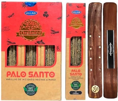 Aromasenses - Räucherstäbchen Palo Santo Ullas, 100% natürlich, handgefertigt, 12 Schachteln à 25 Gramm + Geschenk Aromasenses Räuchergefäß