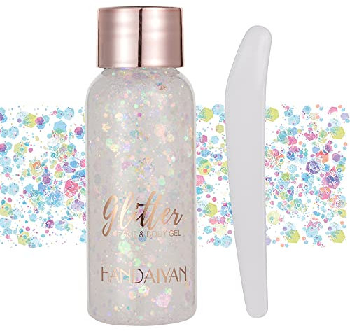 GL-Turelifes Mermaid Chunky Face Body Glitter Gel Weiß Feierlich Glitzer Kosmetik für Haare Nägel Make-up Langlebige 30g (#101 Farbig Weiß)
