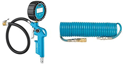 HAZET Reifenfüll-Messgerät 9041D-1 & Spiralschlauch 9040-7 | hochflexibler Polyurethan Schlauch mit 7,62 m Länge, 12,91 mm Luftanschlussgewinde und 10 bar Arbeitsdruck