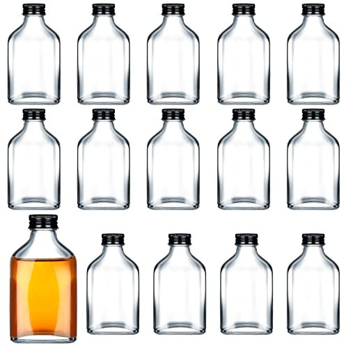 Patelai 16 Pcs Clear Glass Bottles with Caps Mini Glass Flask Liquor Bottles Empty Alcohol Shot Bottling Small Champagne Container DIY Gift for Wine Beverages Liquor Drinks Oil Beer (200 ml/ 6.8oz)