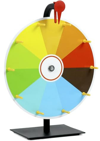 QWORK® 12 Inch Colour Prize Wheel Age 10+ with Metal Stand, Dry-Erase Wheel of Fortune for Party Pub Games and Sales Promotion (10 Sections)