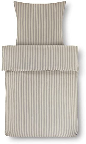 Stupendo 2 teilig Seersucker Bettwäsche Bettgarnitur Set Bettdeckenbezug 155x220 cm - 1 x Kissenbezug 80x80cm - mit Reißverschluss Oeko-TEX Zertifikat Grau - Creme
