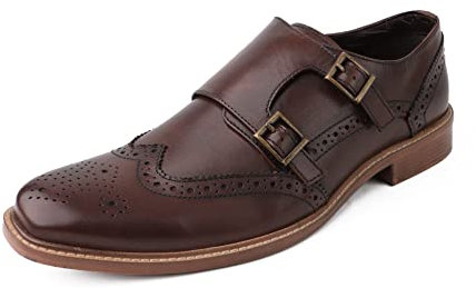 DIVCHI Klassische Anzugschuhe für Herren, Business, formelle Brogues, Derby-Schnürschuhe, Braune Schnallenriemen, 46 EU
