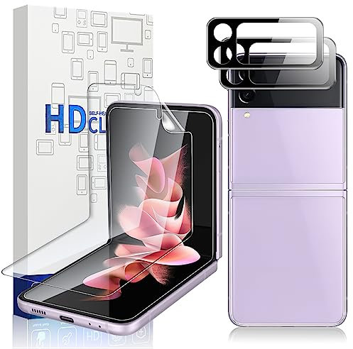 Vizvera Screen Protector for Samsung Galaxy Flip 3-2 Pack EPU Film with Tempered Glass Camera Lens Protector - Case Friendly