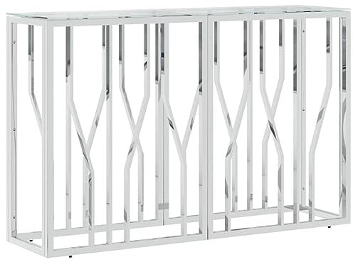 vidaXL Mesa Consola Acero Inoxidable y Vidrio 110x30x70 cm, Consola, Mesa de recibidor, Mesa de sofá, Mesa, Mesa Auxiliar, Mesa Consola de TV