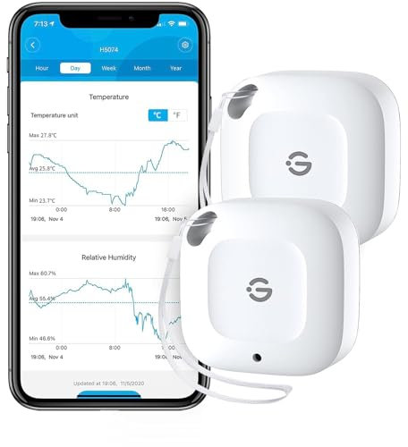 GoveeLife 262ft Bluetooth Thermometer Hygrometer, Smart Temperature and Humidity Meter with App Notification Alarm, 2-Year Free Data Export, Suitable for Bedroom, Greenhouse, Wine Cellar