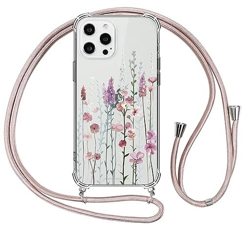 Yoedge Handyband Handyhülle für Samsung Galaxy S22 5G 6,1 Hülle mit Band, Weiche Silikon TPU + PC Stoßfest Schutzhülle mit Kordel zum Umhängen, Durchsichtig Case mit Aesthetic Muster, Blumen 3