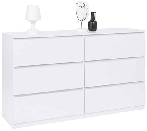 IDMarket - Commode 6 tiroirs TOMI XXL 140 cm Bois Blanc