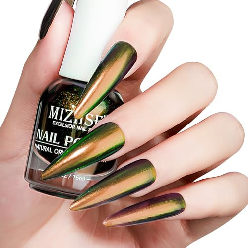 MIZHSE 15ML Chameleon Nail Polish Quick Dry Nail Varnish Shimmer Iridescent Nail Polish Holographic Chrome Nail Art No Need Lamp Cure 004
