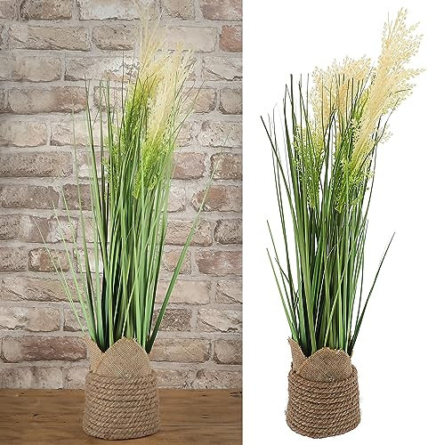 Cepewa Kunstblume Pampasgras Korb | PE Hanf 14x70cm | Kunstpflanze Ziergras im Korb (1 x Kunstblume 14x70cm Hanf)