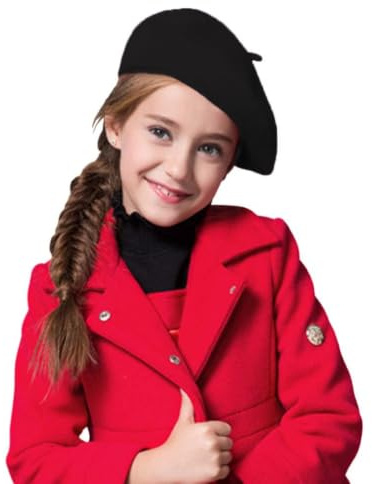 Kids Wool Blend Beret Hat - French Style Beanie Cap for Girls and Boys - Solid Color Artist Beret for Autumn Winter Warmth