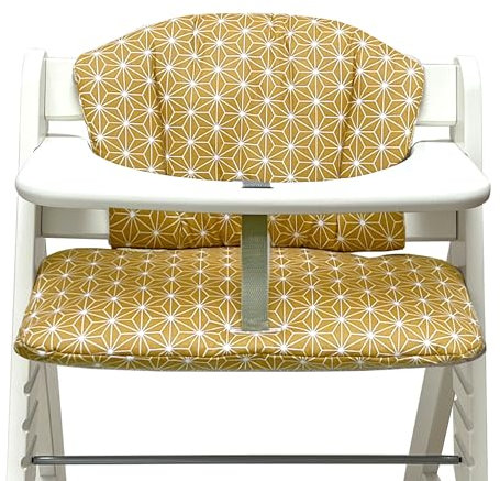 Blausberg Baby - Hauck Alpha Coussin d'assise Pour Chaise Haute Accessoires Pour Chaise Haute 100% Coton - Certifié Oeko-Tex Standard 100 - Fabriqué en Allemagne Happy Star - Jaune