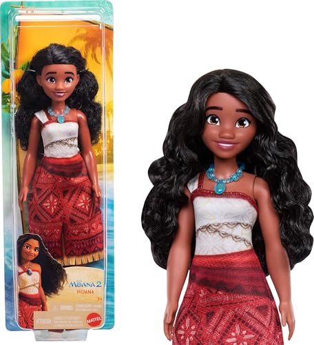 Mattel Disney Moana 2 Moana Moana-Puppe mit 2 Zubehörteilen, abnehmbares Outfit mit Halskette & Fußkettchen, inspiriert vom Film