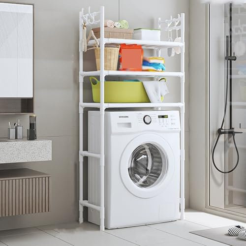 GAMAK Mobiletto sopra Lavatrice 2/3 Ripiani, Mobile sopra Lavatrice Salvaspazio, Scaffale sopra Lavatrice Mobile da Bagno Salvaspazio Scaffale da Bagno Porta Detersivi (Color : White, Size : 3 Tier)