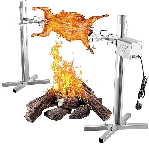 Miuxe Electric Automatic BBQ Rotisserie Grill Kit, 15W Portable Stanless Steel Roast Spit Set with Electric Motor, Large Outdoor Camping Rotisserie Spit Roaster Charcoal Grill