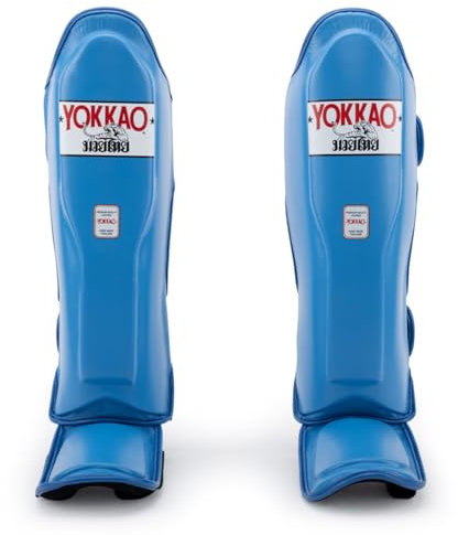 YOKKAO Matrix Muay Thai Kickboxing MMA Schienbeinschoner mit Knieschonern, 100% echtes Rindsleder (Blue Nobility, XXS)