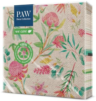 PAW - Recycelte Servietten 3-lagig (33 x 33 cm) I 20 Stück I Perfekt für Geburtstage, Partys, Hochzeiten, Kommunion, Feiern I Umweltbewusste Papierservietten Recycelt - Passionsblume I Passionflower