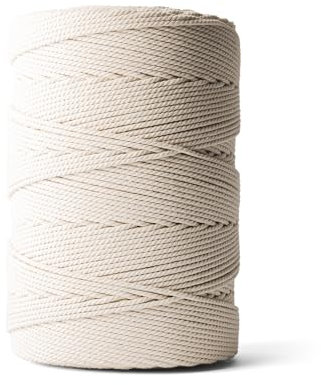 LEDENT Makramee Garn (3mm, 500M, Natur) - Doppelt gedrehtes Seil aus 100% Recycelter Baumwolle zum Basteln - Dickes Makramee Garn für kreative Projekte