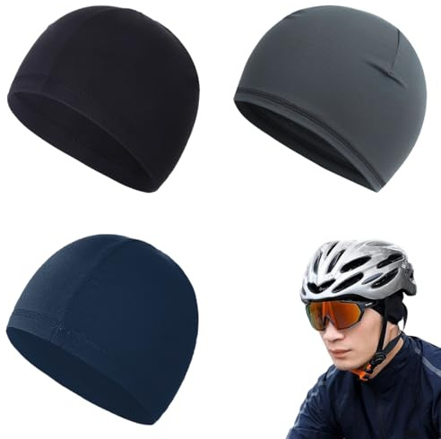 NHQZ Sottocasco Moto 3 Pezzi Sottocasco Bici abbigliamento moto uomo Sottocasco Moto Estivo sotto Casco Cuffia da Ciclismo Bandana Sportivo Berretto Sport Uomo Donna Nero Grigio scuro Marina