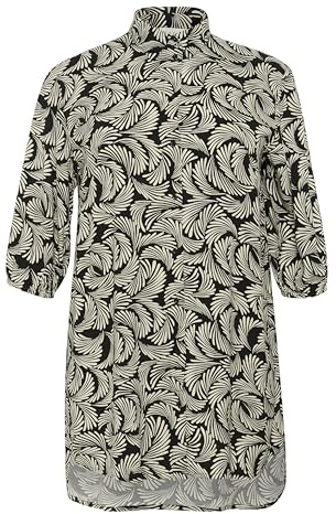 KAFFE CURVE Damen Langarm - Hemd KCsonna Damen Hemd Langarm Shirt Bluse Casual Print Langarmshirt Große Größen 3/4 Ärmel 44, Black Deep/Antique White Print