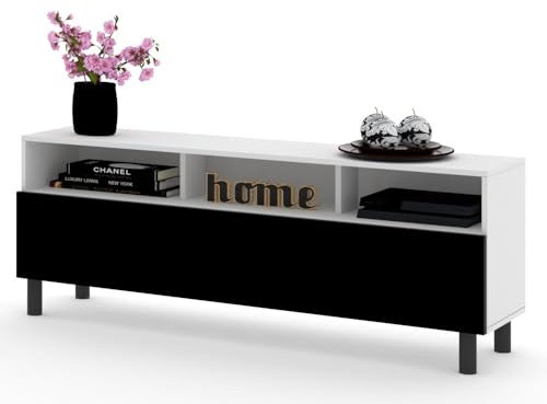 Euro Style TV-Schrank King TV Lowboard Kommode Fernsehschrank Wohzimmer 100/120/140/160cm, Weiß/Schwarz 160